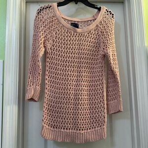 American Eagle Outfitters Womens Medium Pink Open Knit 3/4 Sleeve Sweater Beach
